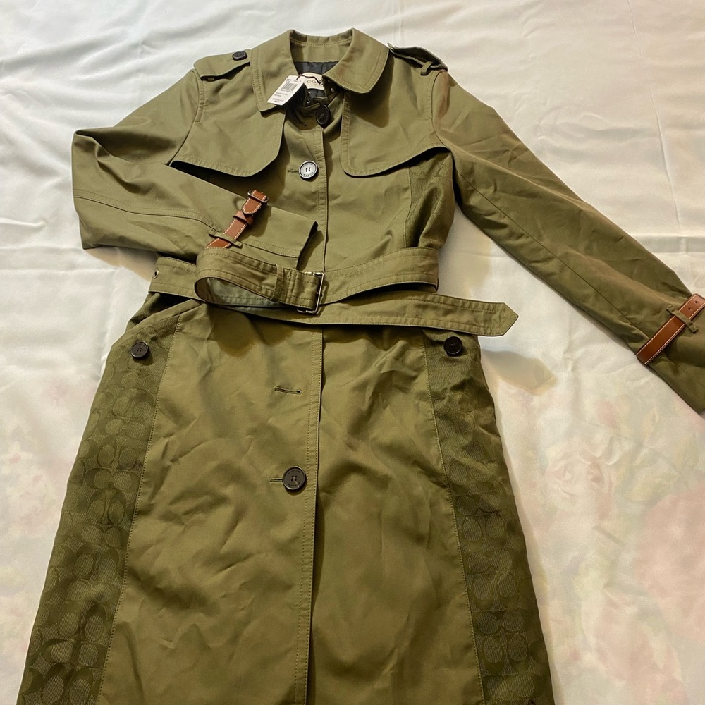 Coach womens trench coat small olive green